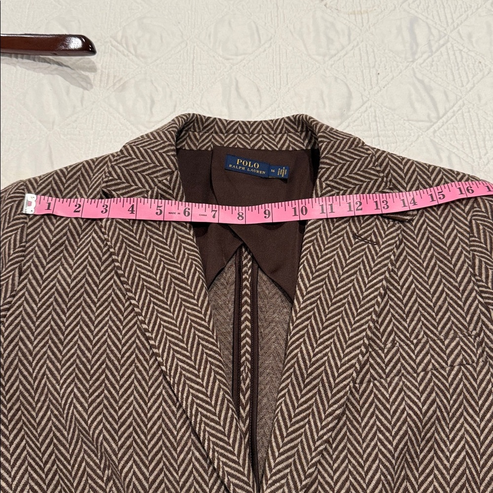 Polo Ralph Lauren Brown Cream Wool blend Blazer Size 16 - Picture 13 of 13